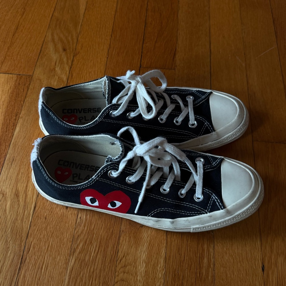 Comme des Garcons PLAY x Converse Black Canvas Red Heart Low Top Sneakers